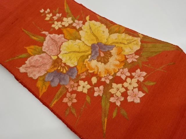 JAPANESE KIMONO / VINTAGE NAGOYA OBI / TSUMUGI / WOVEN FLOWERS